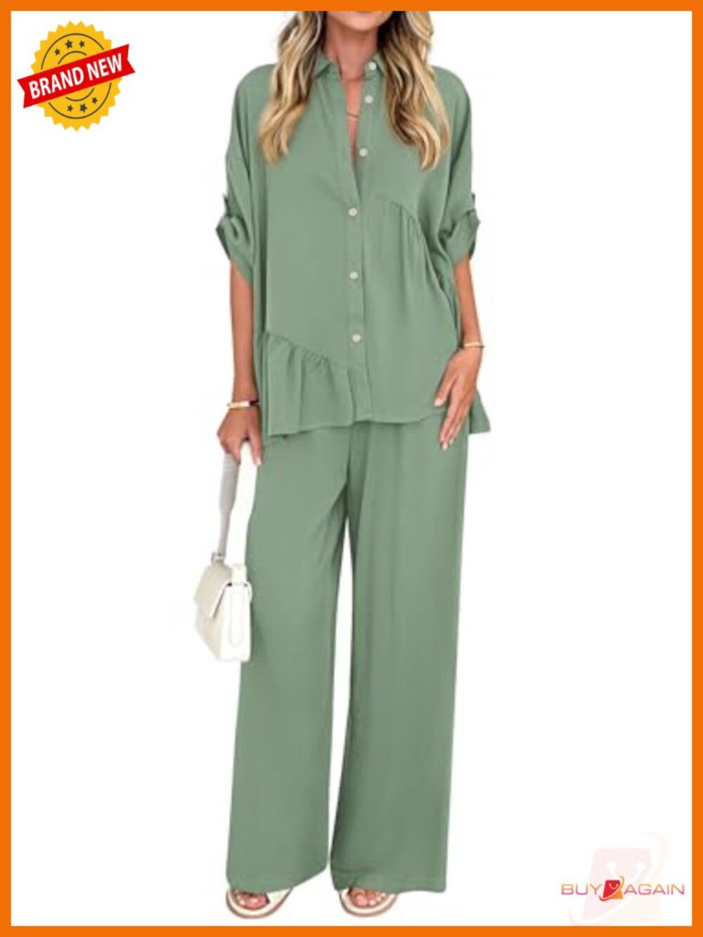 Two Piece Set Button Down Shirt & Wide Leg Pants Lounge Set
